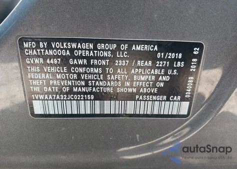 2018 Volkswagen Passat 2.0T R-Line/2.0T S из США, поврежденный, VIN 1VWAA7A32JC022159